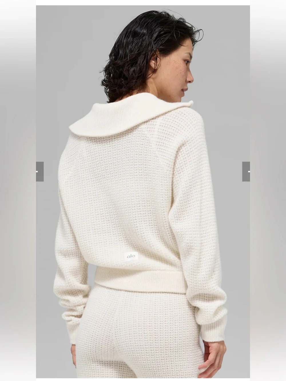 ALO Yoga Cream Half-Zip Cowl Waffle Knit Sweater